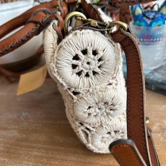 Patricia Nash Cream Crochet Bag with Brown Leather Accents - Picture 5 of 5